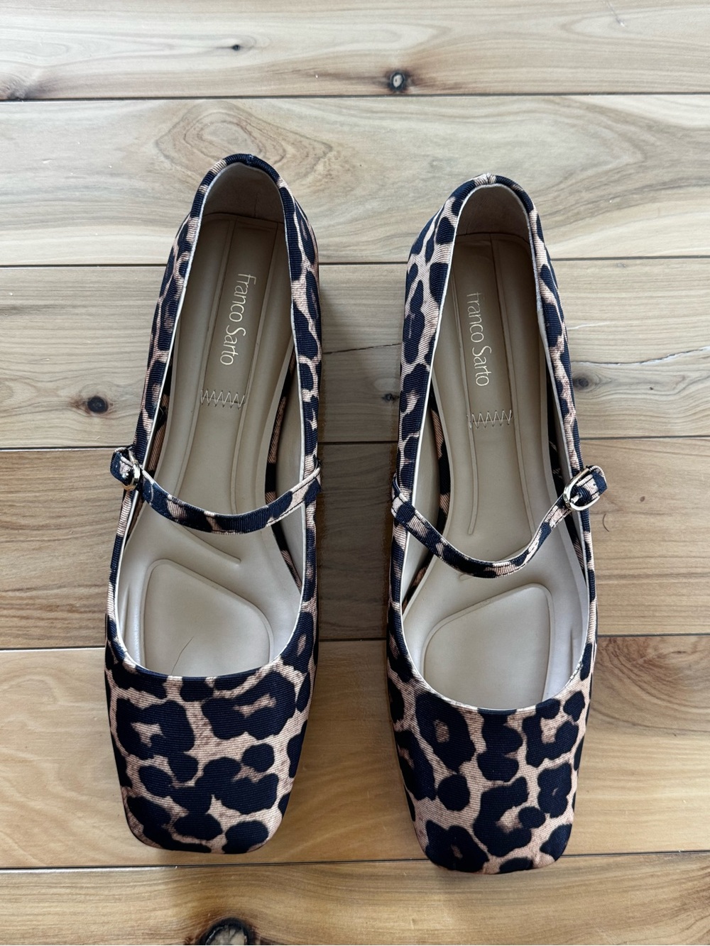 Franco Sarto Leopard Print Mary Jane Flats - Black and Brown